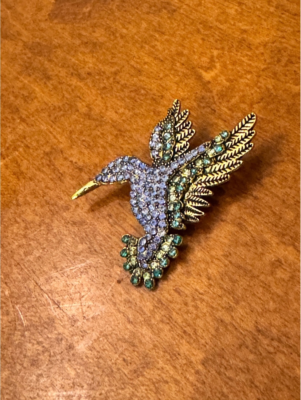 Vintage Hummingbird Brooch with Rhinestones 606